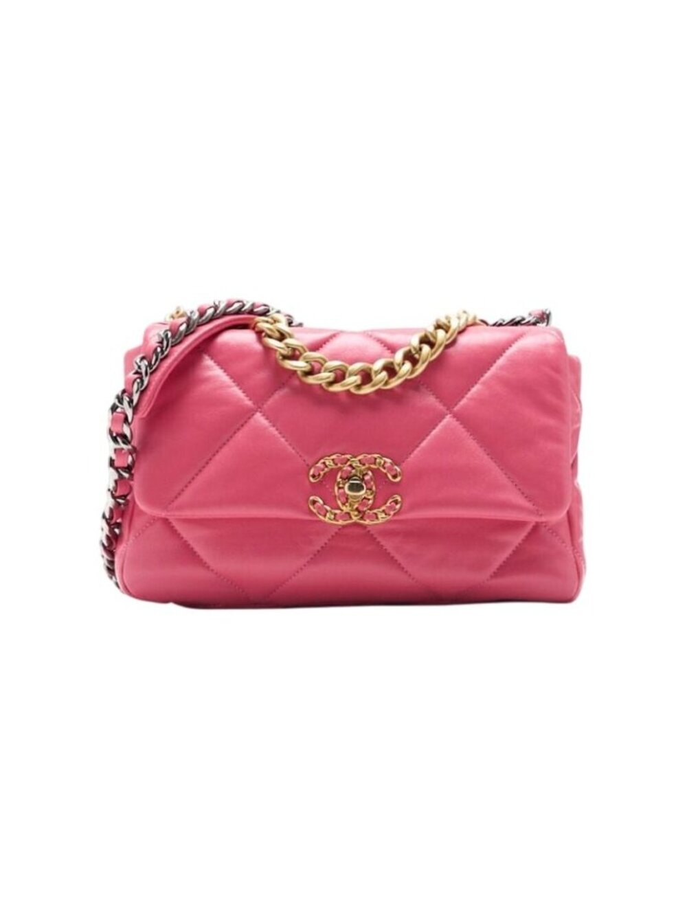 Chanel 19 Quilted 2-Way Chain Shoulder Bag Lambskin Pink With Gold And Silver
